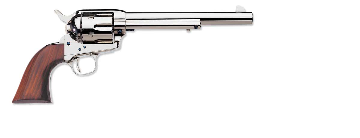 Uberti 1873 Cattleman NM Nickel Revolver U344151, 45 Colt, 7.5", One Piece Walnut Stock, Full Nickel Plate Finish