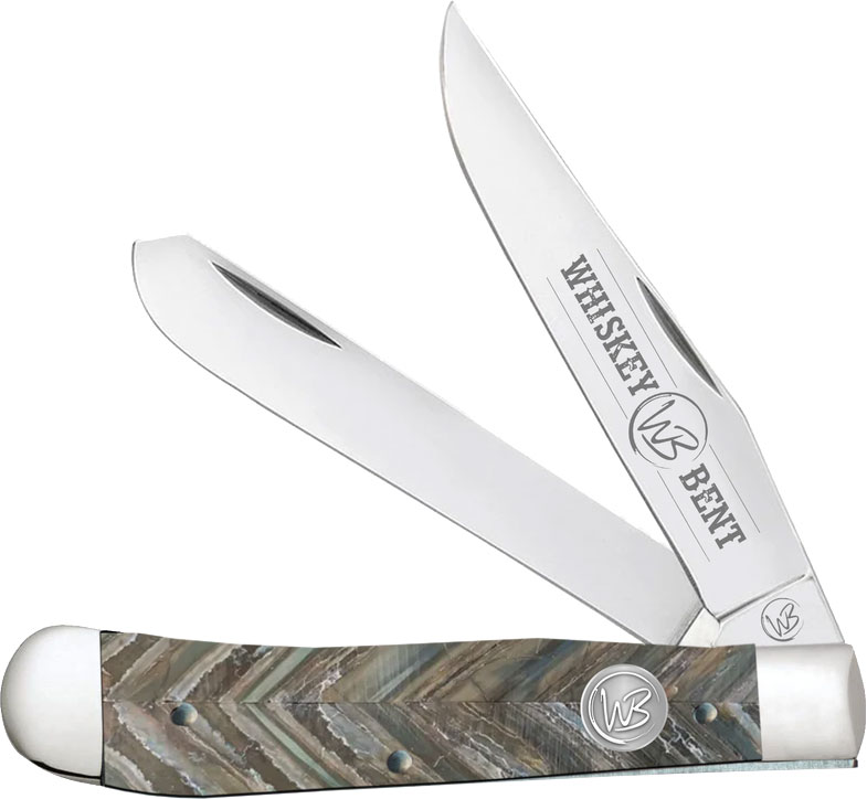 Whiskey Bent Knives Trapper Knife w/Clip Point & Spey Blade, Brown Mammoth Handle (WB11-08)